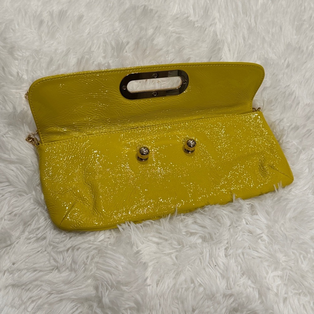 Hobo International Yellow Patent Leather Foldover Clutch Shoulder Chain Bag - Picture 7 of 10